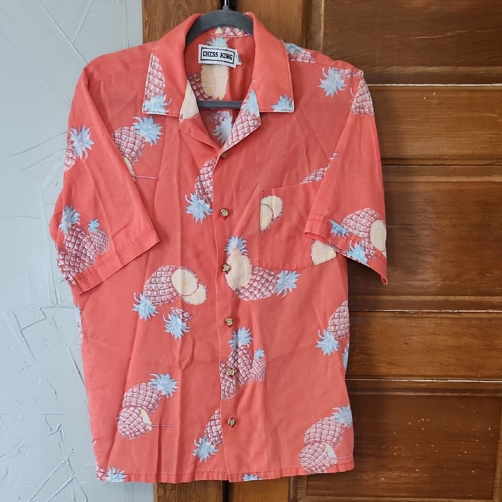 Coral Pineapple Print Men's Button Up